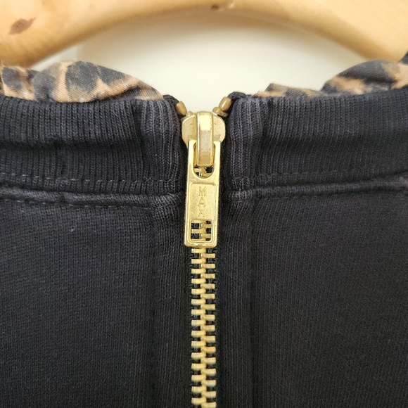 J. Crew Black Sweatshirt Leopard Print Trim Long Sleeve Gold Zipper Medium - Picture 6 of 13
